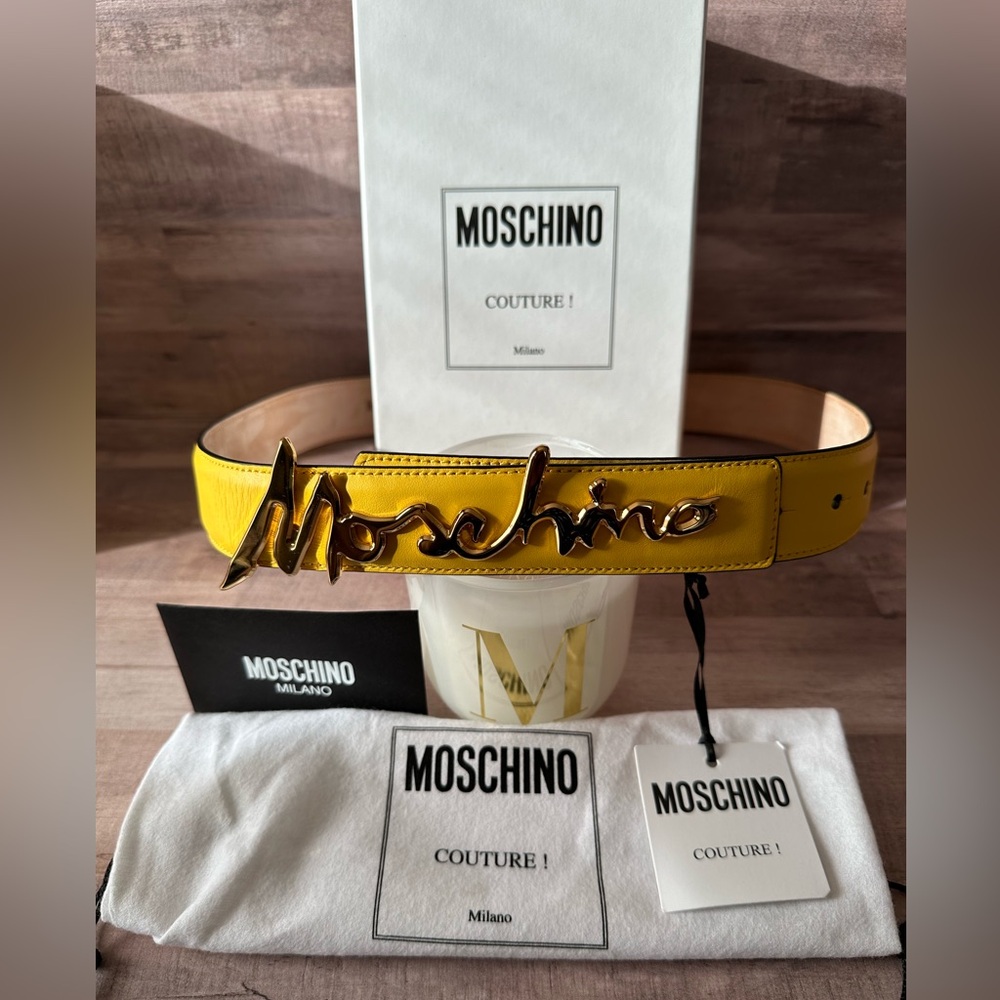 Authentic and Brand New Moschino Signature Script Logo Belt